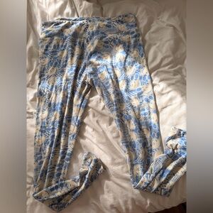 Blue and Cream Patterned Leggings - Soft Stretch Women's Leggings